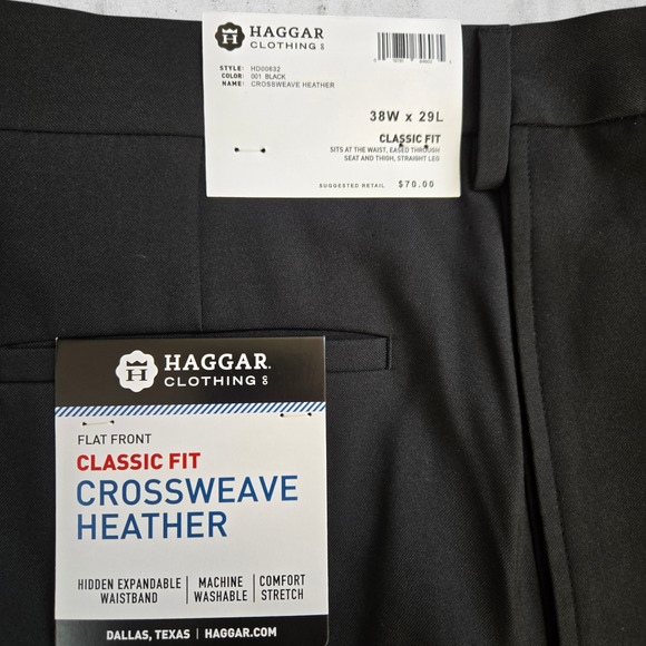 Haggar Black Classic Fit Straight Leg Cross Weave Heather Dress Pants Size 38x29 - Picture 5 of 6